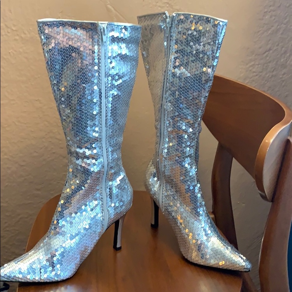 Funtasma Silver Sequin Boots Size 9 (fits like an 8/8.5) NEW